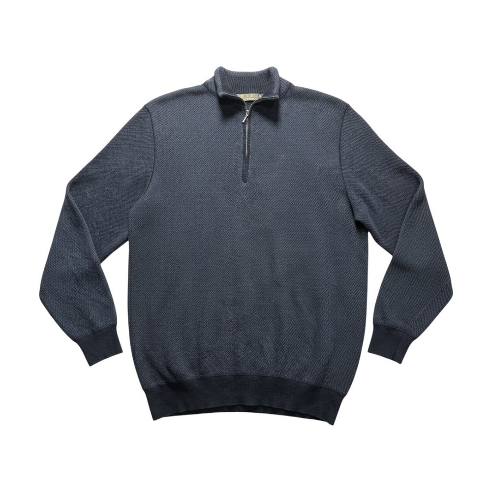 Loro Piana Roadster Pull Men 54 Navy Blue 100% Cashmere 1/4 Zip Sweater $1,850